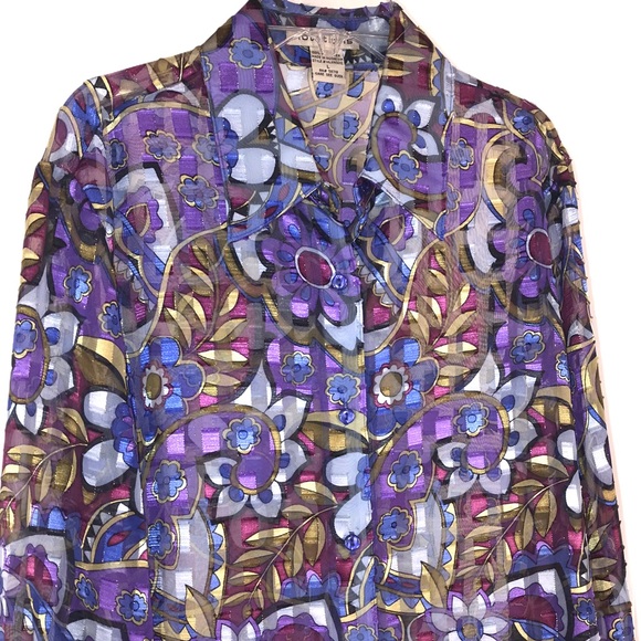 Vintage Semi Sheer Block Print Blouse - Picture 2 of 10